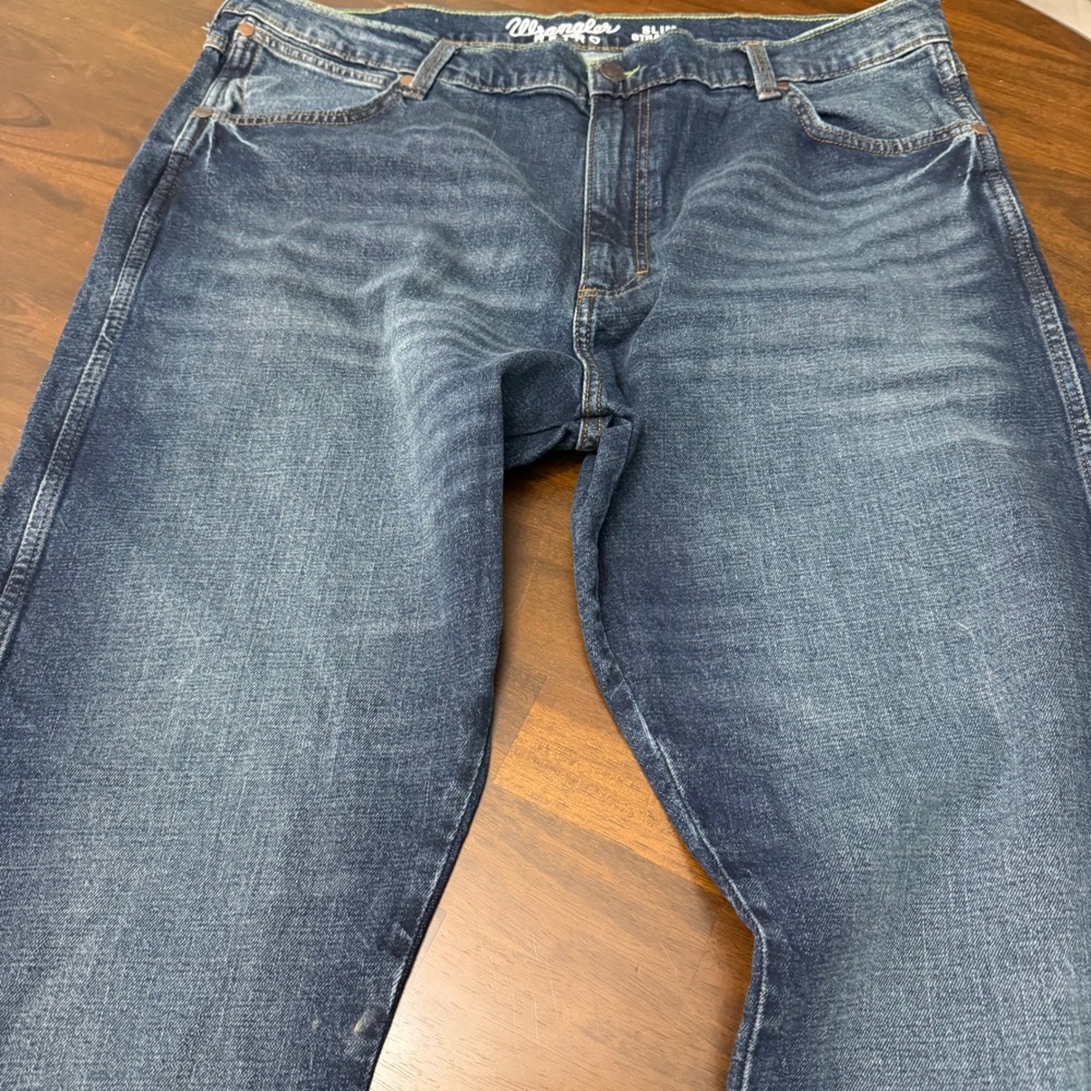 Wrangler Retro Slim Straight Jeans Mens 40x34 Blue Denim 112325734 Stretch - Picture 4 of 11